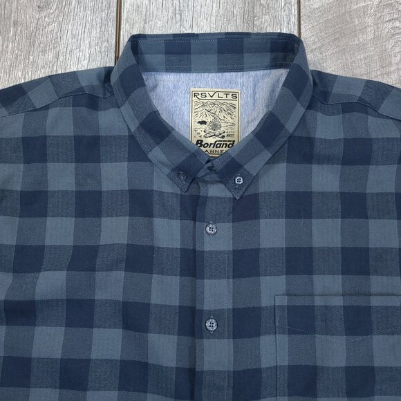 RSVLTS x Borland Flannel Mens Blue Check Shirt Size 3XL Long Sleeve Button Top - Picture 4 of 6